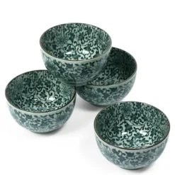 Antique Green Karakusa 5" Bowl Set At Miya