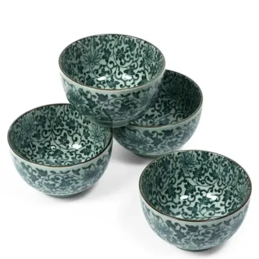Antique Green Karakusa 5" Bowl Set At Miya