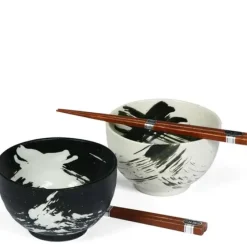 Black & White Brush Stroke 5" Bowl For Two Set