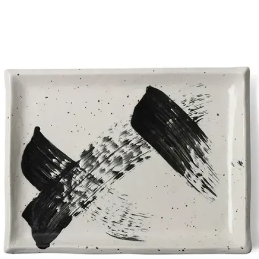 Black White Brush Rectangle Platter