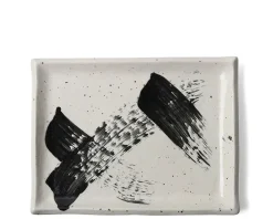 Black White Brush Rectangle Platter