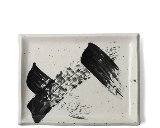 Black White Brush Rectangle Platter