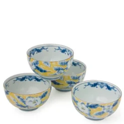 Blue Flower 5" Yellow Bowl Set