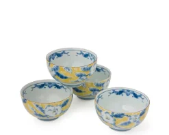 Blue Flower 5" Yellow Bowl Set