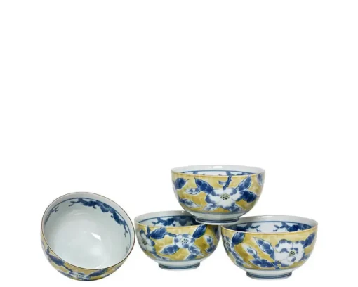 Blue Flower 5" Yellow Bowl Set