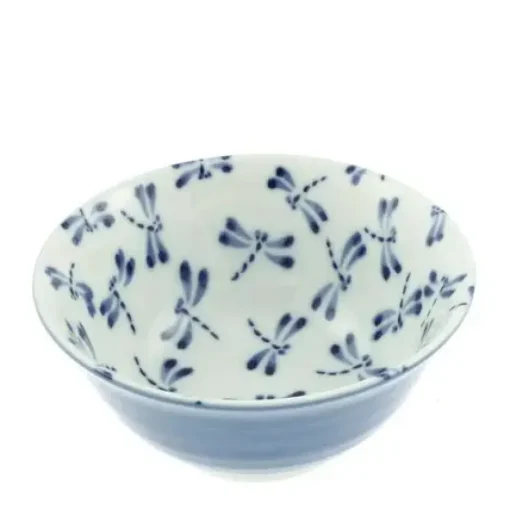 Bowl Blue & White Dragonfly 6"