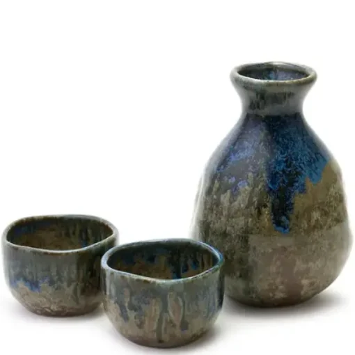 Brown & Blue Glaze Sake Set