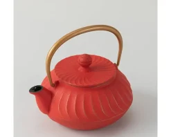 Cast Iron Teapot Red Wave Gold Handle