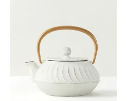 Cast Iron Teapot White Wave Gold Handle