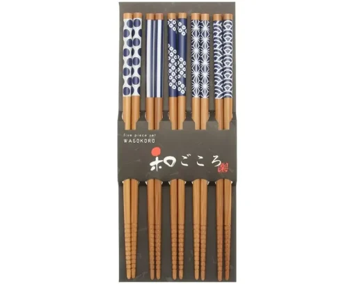 Chopsticks Set Bamboo Waka Blue/White