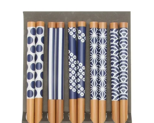 Chopsticks Set Bamboo Waka Blue/White