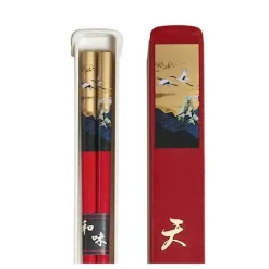 Cranes Chopsticks With Case - Red