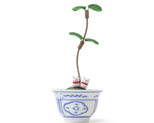Figurine Potted Plant Fortune Cats