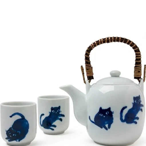 Midnight Blue Cat Tea Set