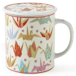 Origami Cranes 8 Oz. Lidded Mug - Pink
