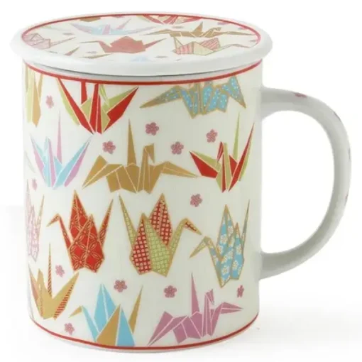 Origami Cranes 8 Oz. Lidded Mug - Pink