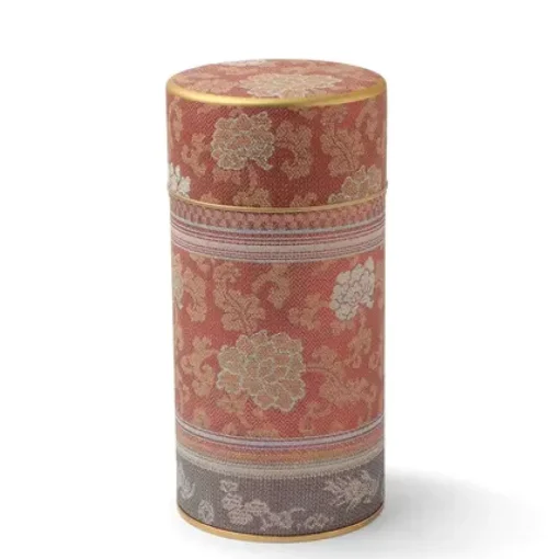 Tea Canister Brocade Peony Red