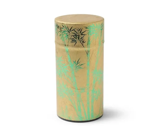 Tea Canister Gold/Green Foil Bamboo