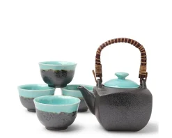 Tea Set Turquoise Sky Square
