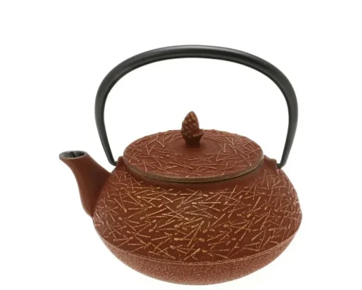 Teapot Cast Iron Gold Cranberry Pine Needles